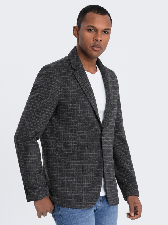 Ombre Clothing Dunkelgrauer Herren-Karoblazer mit Wollmischung Ombre Clothing