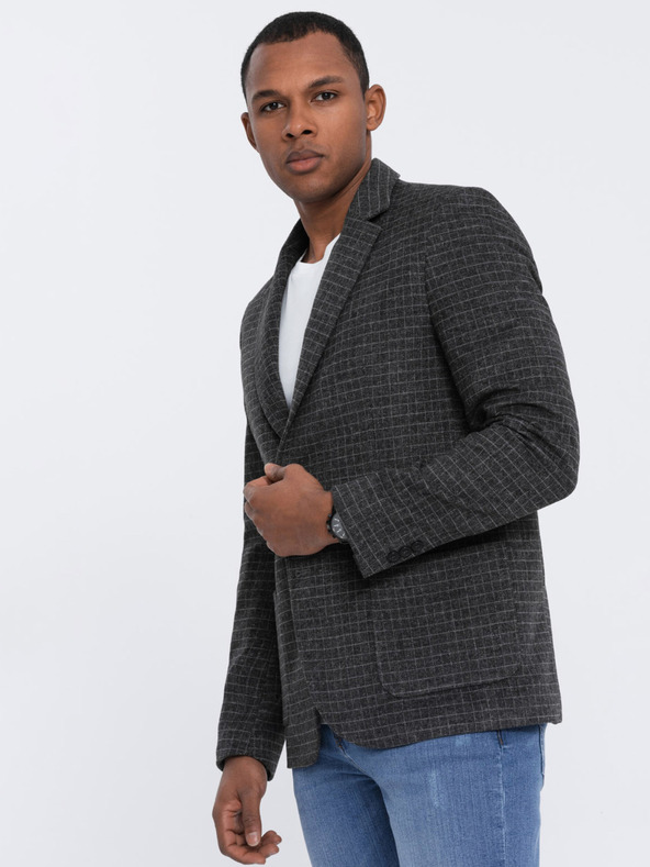 Ombre Clothing Dunkelgrauer Herren-Karoblazer mit Wollmischung Ombre Clothing