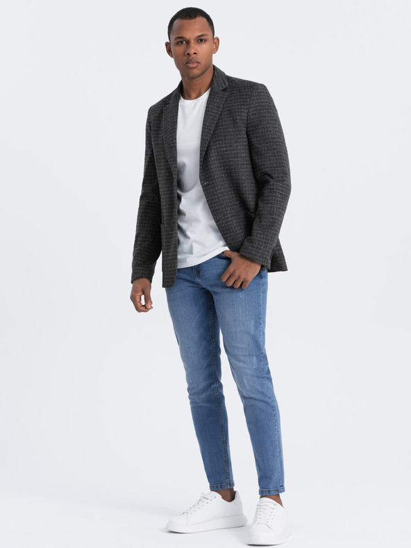 Ombre Clothing Dunkelgrauer Herren-Karoblazer mit Wollmischung Ombre Clothing