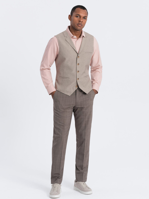 Ombre Clothing Beige Herren Anzugweste mit Kragen Ombre Clothing