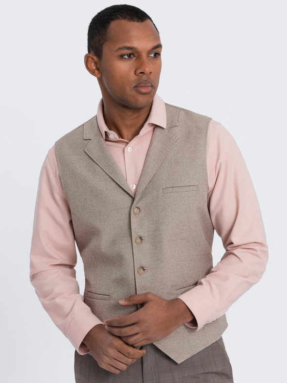 Ombre Clothing Beige Herren Anzugweste mit Kragen Ombre Clothing