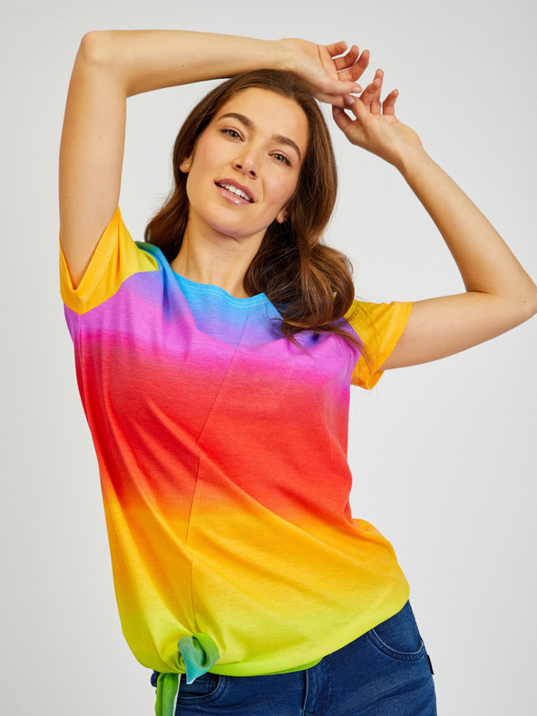 Sam 73 SAM73 Libra orange-gelbes asymmetrisches Damen-T-Shirt