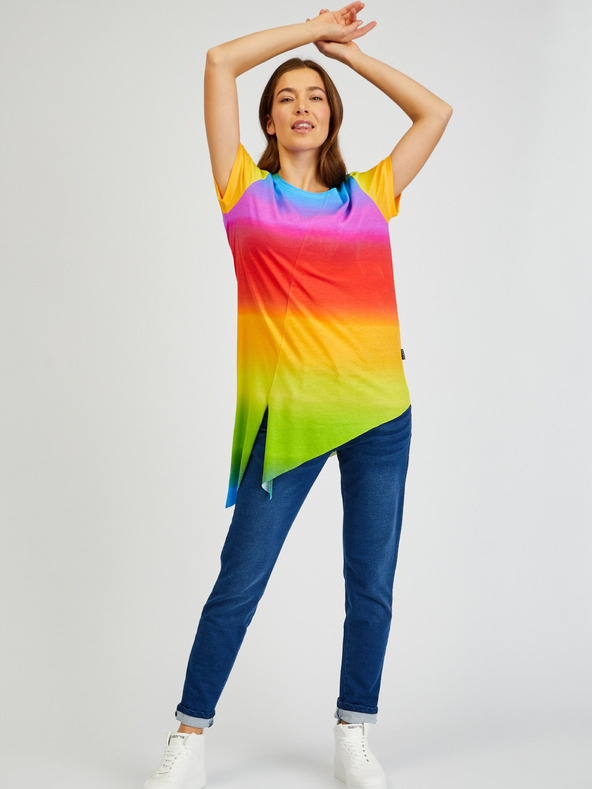 Sam 73 SAM73 Libra orange-gelbes asymmetrisches Damen-T-Shirt