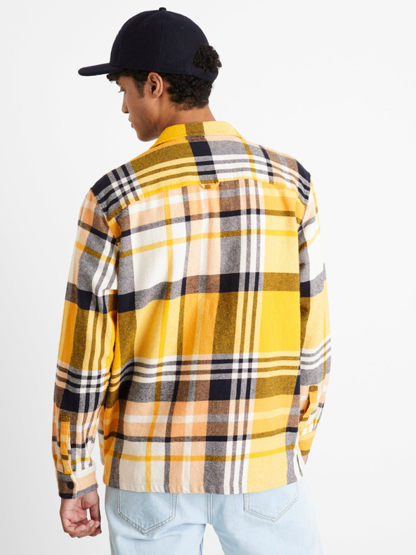 Celio Grau-gelb kariertes Herrenhemd Jacke Celio Berkeley Universität