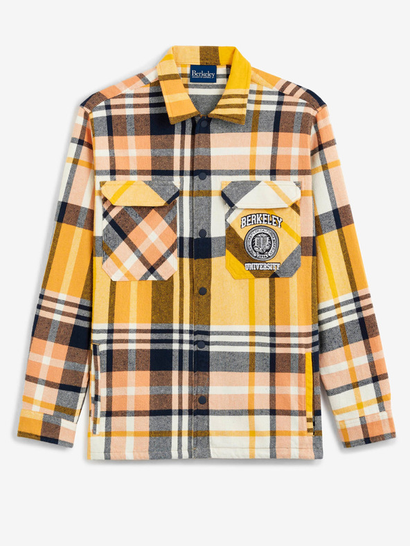 Celio Grau-gelb kariertes Herrenhemd Jacke Celio Berkeley Universität