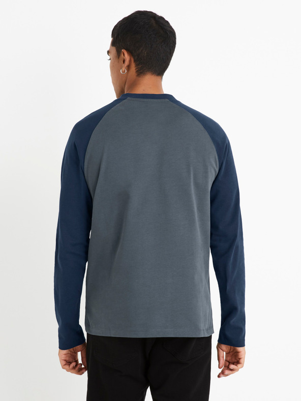 Celio Blau Grau Herren Langarm T-Shirt Celio Cesolrag