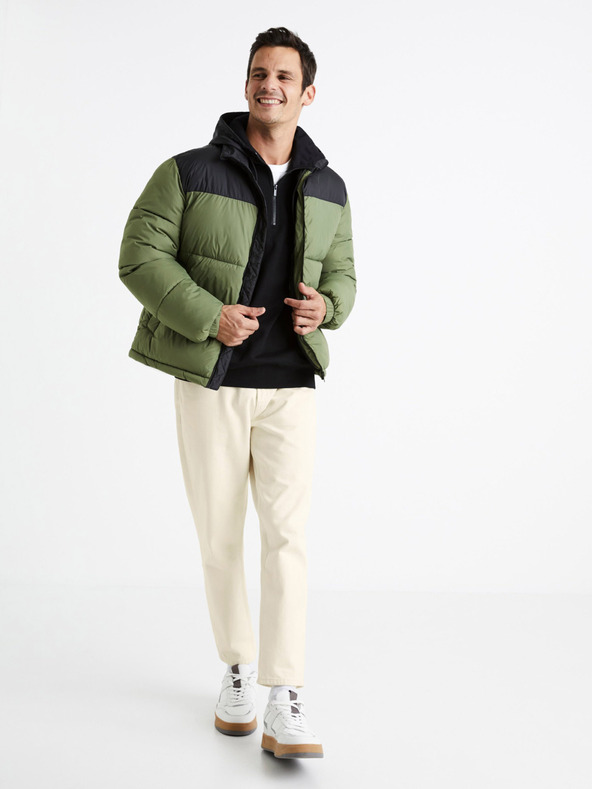 Celio Schwarze und grüne Herren Steppwinterjacke Celio Cutrek