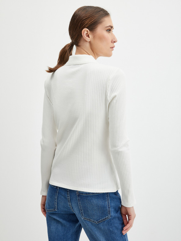 Orsay Weißes geripptes Damen Poloshirt ORSAY
