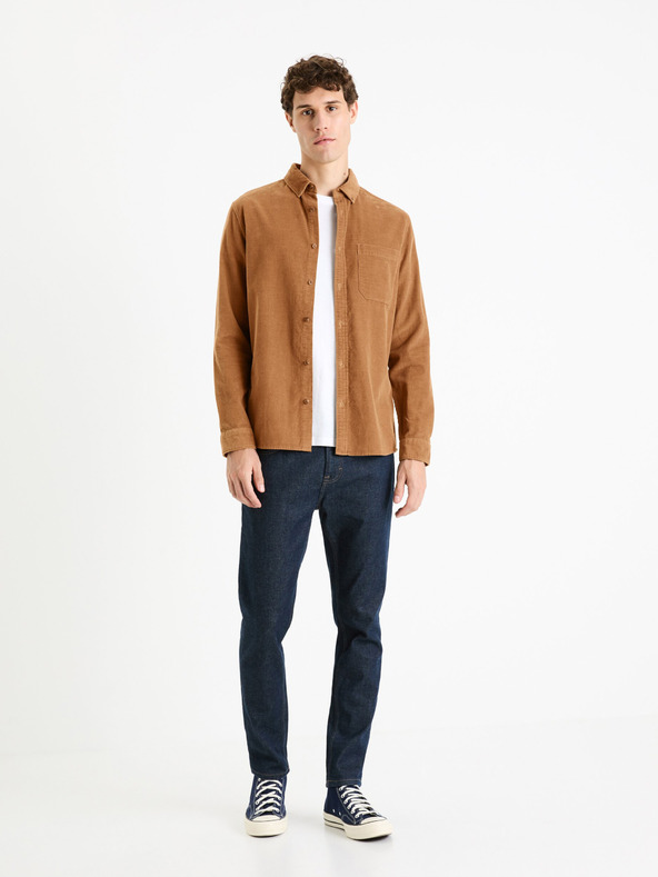 Celio Braunes Herren Celio Faduroy Kordhemd