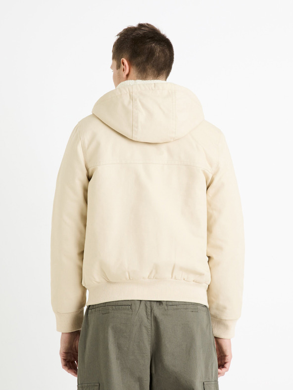 Celio Cremefarbene Herren-Kunstfelljacke Celio Fuhoodie