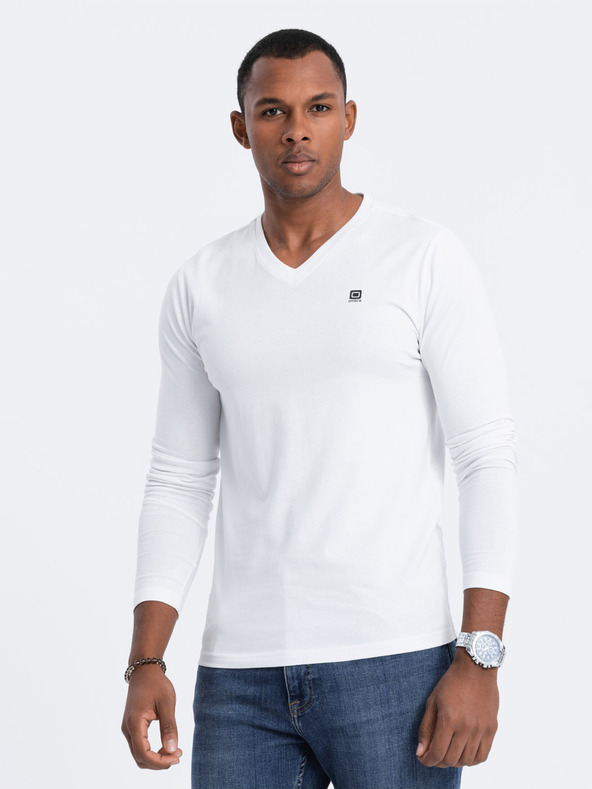Ombre Clothing Weißes Herren T-Shirt mit V-Ausschnitt Ombre Kleidung