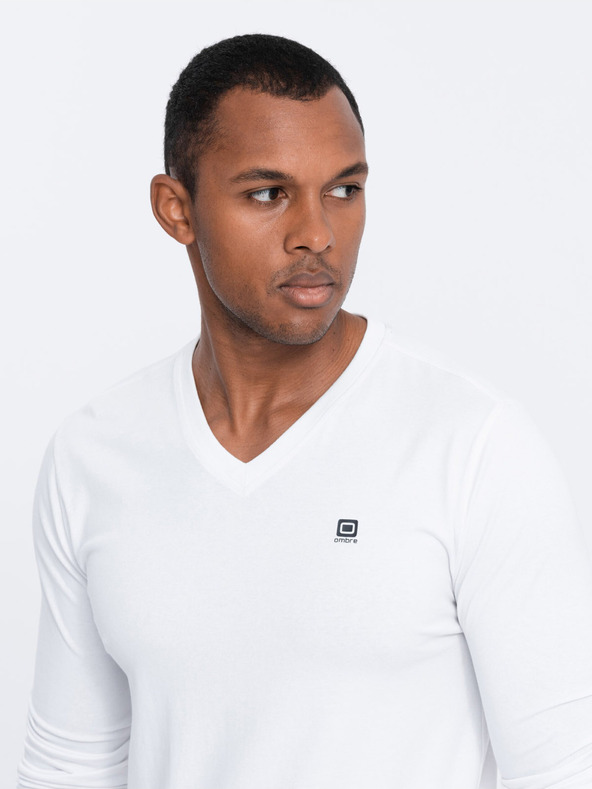 Ombre Clothing Weißes Herren T-Shirt mit V-Ausschnitt Ombre Kleidung