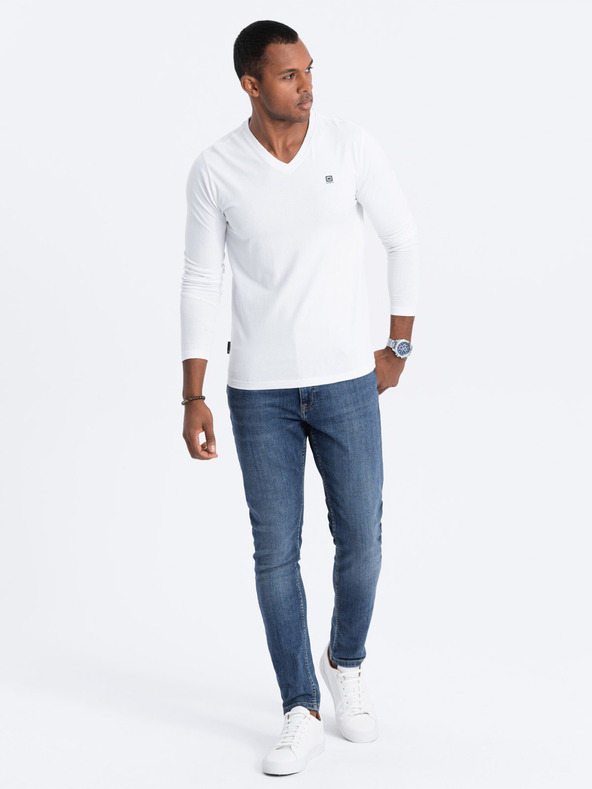 Ombre Clothing Weißes Herren T-Shirt mit V-Ausschnitt Ombre Kleidung