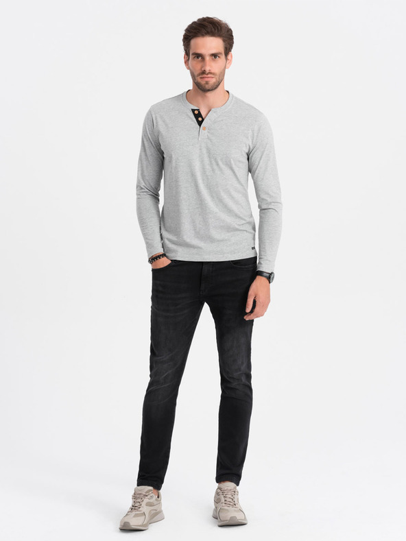 Ombre Clothing Graues Herren-Button-Down-Hemd Ombre Clothing HENLEY