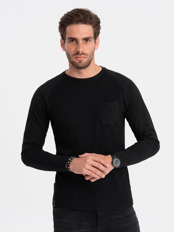 Ombre Clothing Schwarzes Herren-Basic-Hemd mit Tasche Ombre Clothing