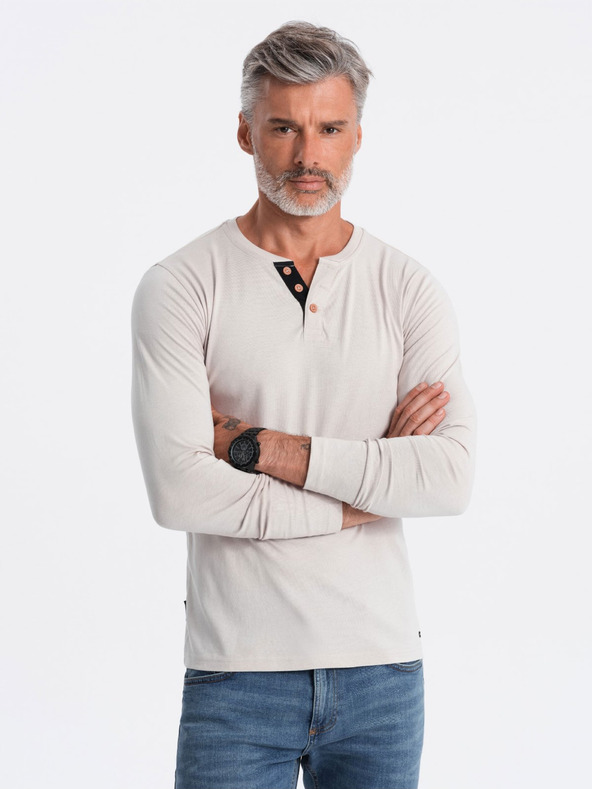 Ombre Clothing Hellgraues Herren-Button-Down-Hemd Ombre Clothing HENLEY