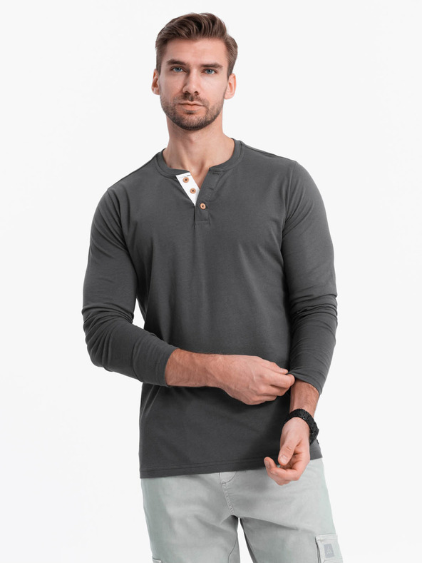 Ombre Clothing Dunkelgraues Herren-Button-Down-Hemd Ombre Clothing HENLEY