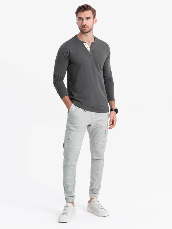 Ombre Clothing Dunkelgraues Herren-Button-Down-Hemd Ombre Clothing HENLEY