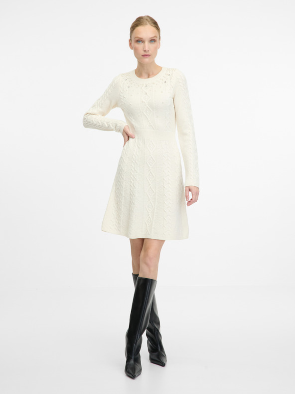 Orsay Cremefarbenes knielanges Damenkleid ORSAY
