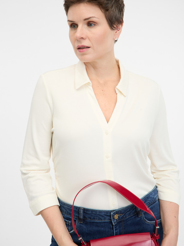 Orsay Cremefarbene Damenbluse mit Kragen ORSAY