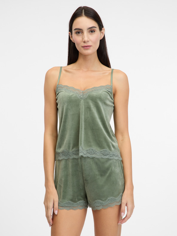 Orsay Khakifarbenes Damen-Pyjama-Top aus Sämischleder ORSAY