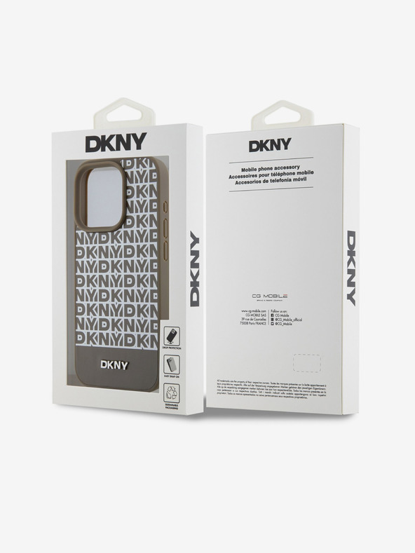 DKNY PU Leather Repeat Pattern Bottom Stripe MagSafe Back Cover for iPhone 15 Pro Max Brown DKNY