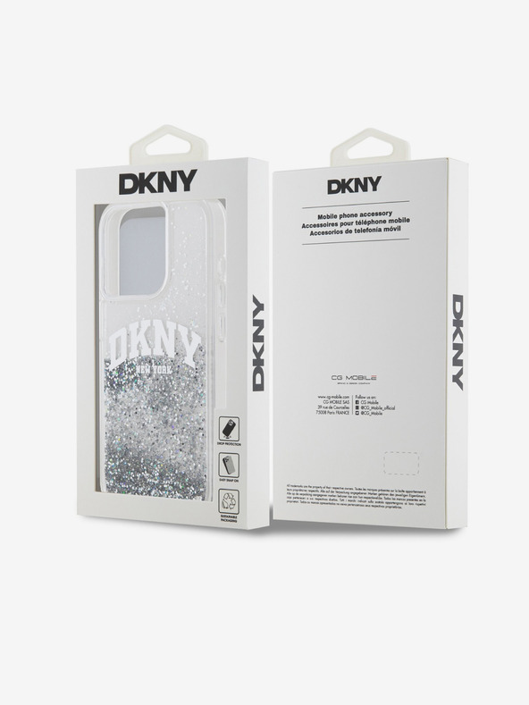 DKNY Liquid Glitter Arch Logo Back Cover für iPhone 14 Pro Transparent DKNY