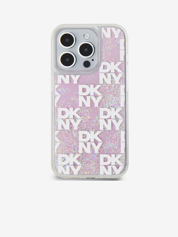 DKNY Liquid Glitter Checkered Pattern Back Cover für iPhone 15 Pro Pink DKNY