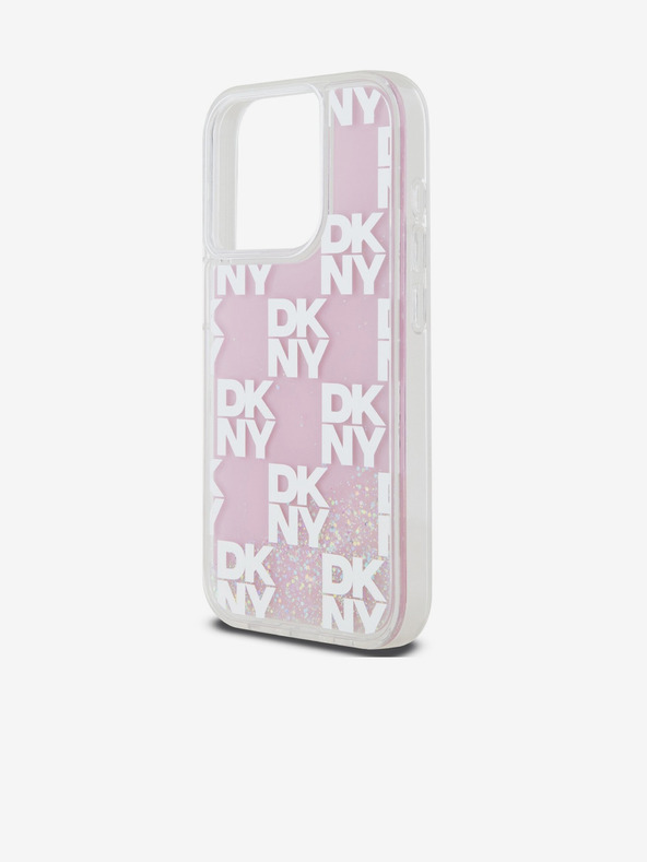 DKNY Liquid Glitter Checkered Pattern Back Cover für iPhone 15 Pro Pink DKNY
