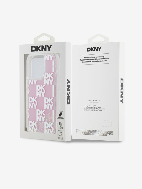 DKNY Liquid Glitter Checkered Pattern Back Cover für iPhone 15 Pro Pink DKNY