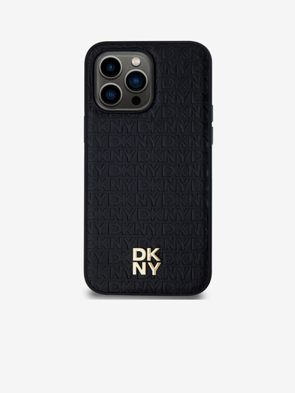DKNY PU Leder Repeat Pattern Stack Logo Magsafe Back Cover für iPhone 13 Pro Max Schwarz DKNY