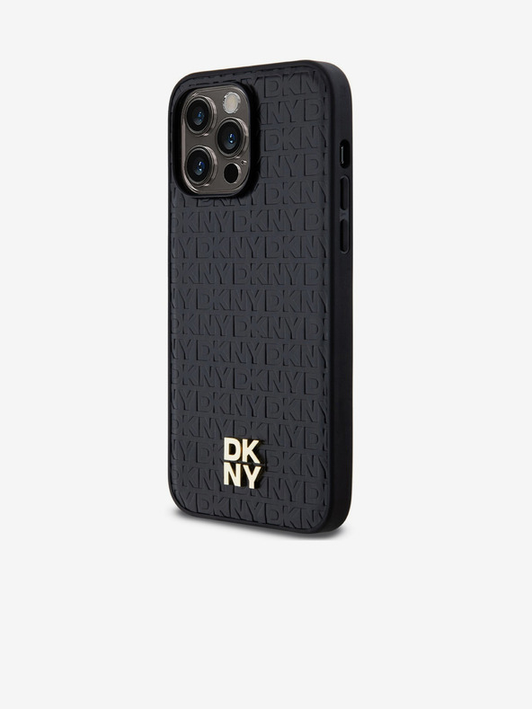 DKNY PU Leder Repeat Pattern Stack Logo Magsafe Back Cover für iPhone 13 Pro Max Schwarz DKNY