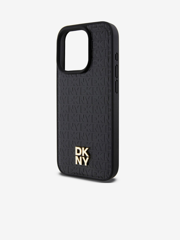 DKNY PU Leder Repeat Pattern Stack Logo Magsafe Back Cover für iPhone 13 Pro Max Schwarz DKNY