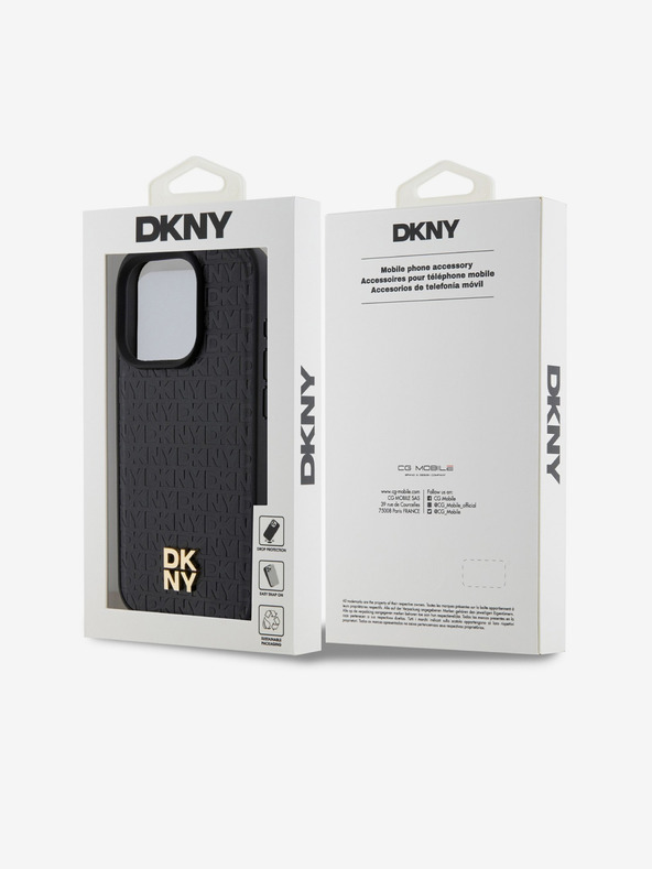DKNY PU Leder Repeat Pattern Stack Logo Magsafe Back Cover für iPhone 13 Pro Max Schwarz DKNY