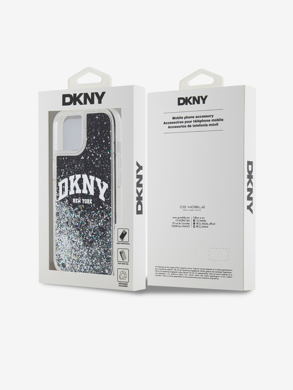 DKNY Liquid Glitter Arch Logo Back Cover für iPhone 14 Schwarz DKNY