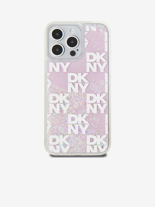 DKNY Liquid Glitter Checkered Pattern Back Cover für iPhone 15 Pro Max Pink DKNY