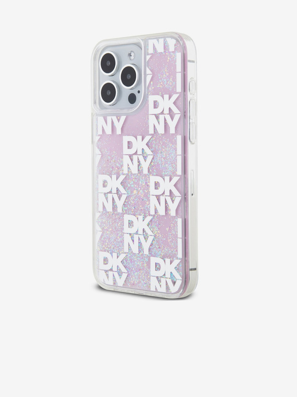 DKNY Liquid Glitter Checkered Pattern Back Cover für iPhone 15 Pro Max Pink DKNY