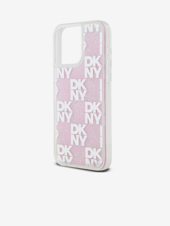 DKNY Liquid Glitter Checkered Pattern Back Cover für iPhone 15 Pro Max Pink DKNY