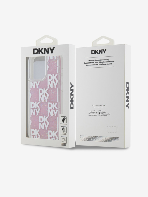 DKNY Liquid Glitter Checkered Pattern Back Cover für iPhone 15 Pro Max Pink DKNY