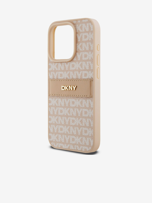 DKNY Rückseite für iPhone 15 Pro Rosa DKNY PU-Leder mit tonalem Streifenmuster und Wiederholungsmuster