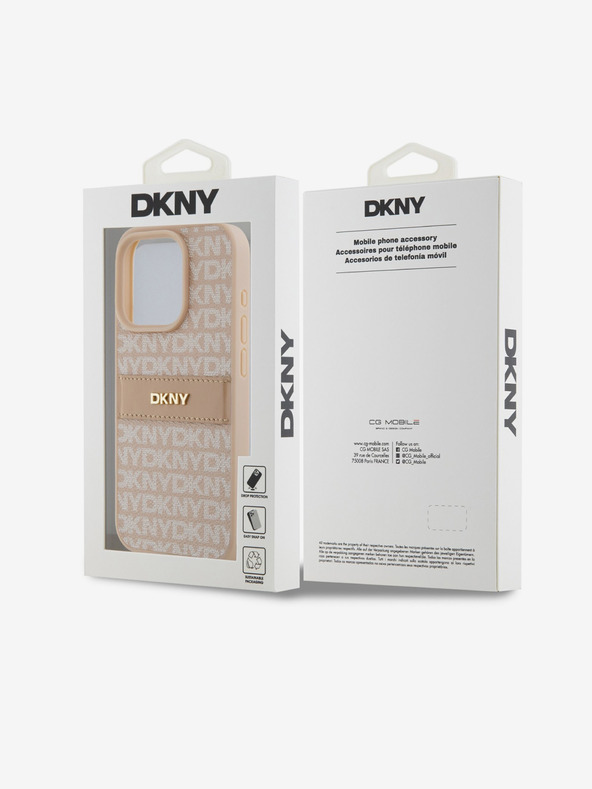 DKNY Rückseite für iPhone 15 Pro Rosa DKNY PU-Leder mit tonalem Streifenmuster und Wiederholungsmuster