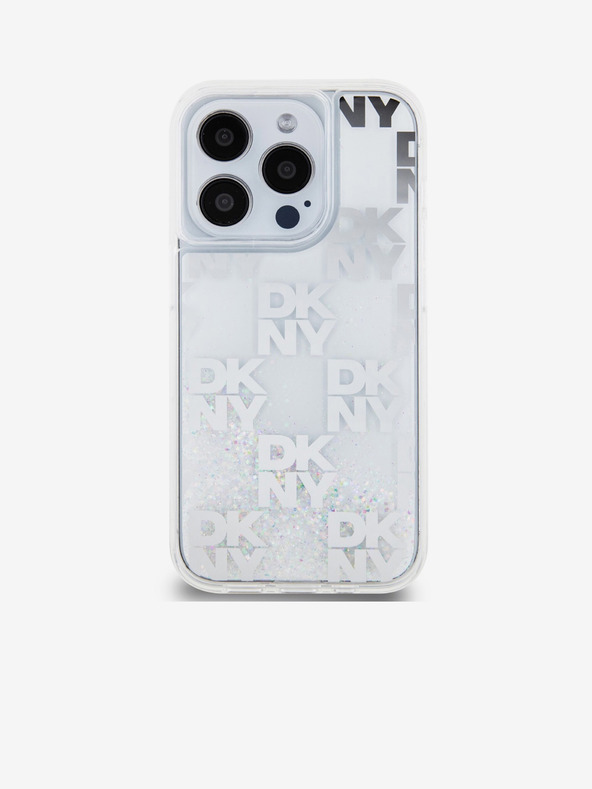 DKNY Liquid Glitter Checkered Pattern Back Cover für iPhone 15 Pro Transparent DKNY