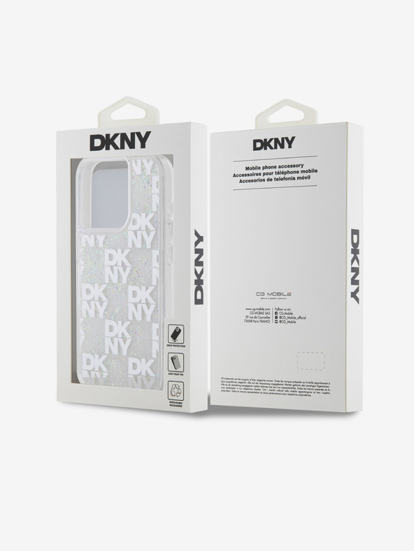 DKNY Liquid Glitter Checkered Pattern Back Cover für iPhone 15 Pro Transparent DKNY