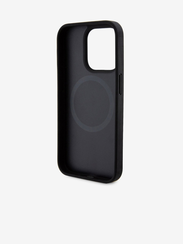 DKNY PU Leather Repeat Pattern Bottom Stripe MagSafe Back Cover for iPhone 14 Pro Max Black DKNY