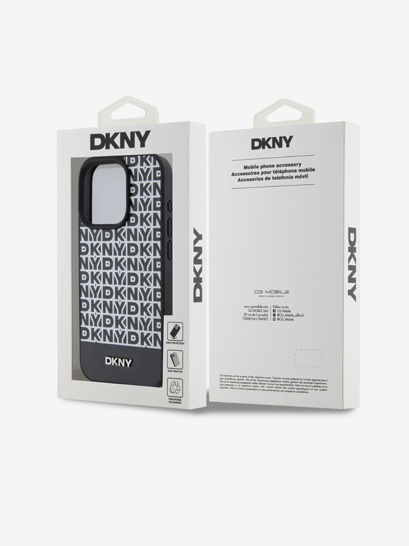 DKNY PU Leather Repeat Pattern Bottom Stripe MagSafe Back Cover for iPhone 14 Pro Max Black DKNY