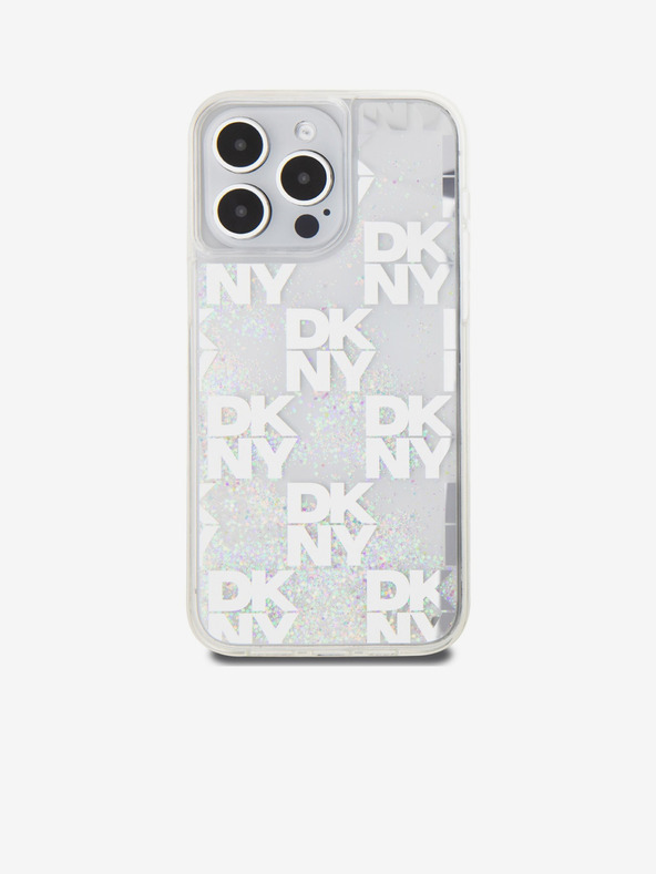 DKNY Liquid Glitter Checkered Pattern Back Cover für iPhone 15 Pro Max Transparent DKNY