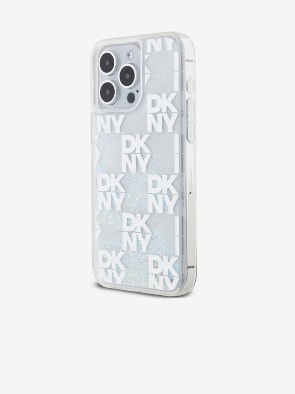 DKNY Liquid Glitter Checkered Pattern Back Cover für iPhone 15 Pro Max Transparent DKNY