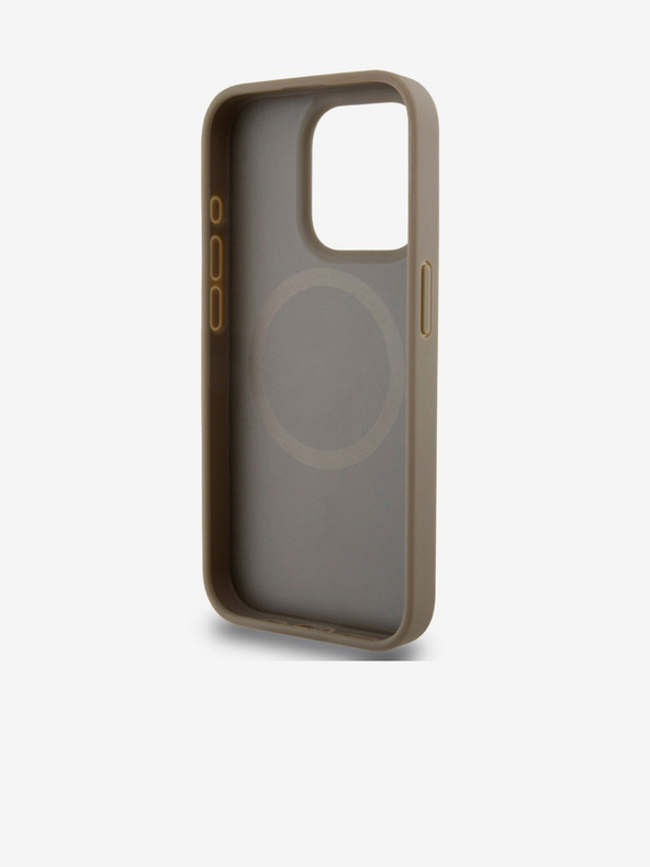 DKNY PU Leather Repeat Pattern Bottom Stripe MagSafe Back Cover for iPhone 14 Pro Max Brown DKNY