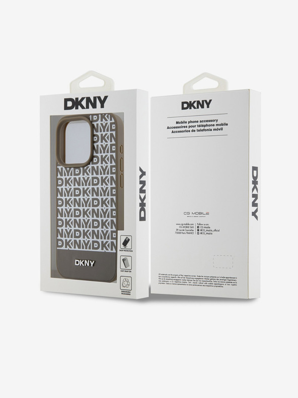 DKNY PU Leather Repeat Pattern Bottom Stripe MagSafe Back Cover for iPhone 14 Pro Max Brown DKNY
