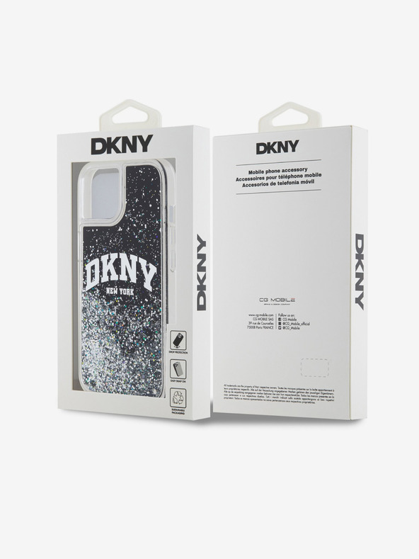 DKNY Liquid Glitter Arch Logo Back Cover für iPhone 15 Schwarz DKNY